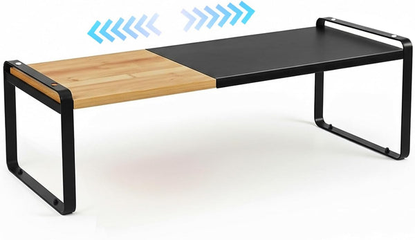 Solcasaco Expandable Desk Shelf Organizer, Sturdy Bamboo Desktop Riser for Monitor, Laptop &