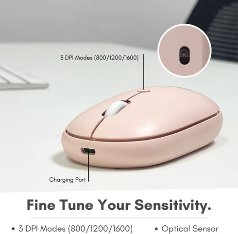 Macally Wireless Bluetooth Mouse, Strong Connection, Quiet, Comfortable, Rechargeable Mouse for Macbook Air/Pro,