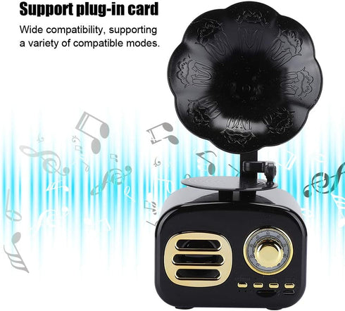 Mini Vintage Retro Bluetooth Smart Speaker, Portable Loudspeaker Music Player for Desktop Laptop, Black