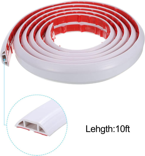 PATIKIL Floor Cord Cover Cable Protector 10ft White, Self Adhesive Cable Management for Home Office 0.55" W x 0.28" H