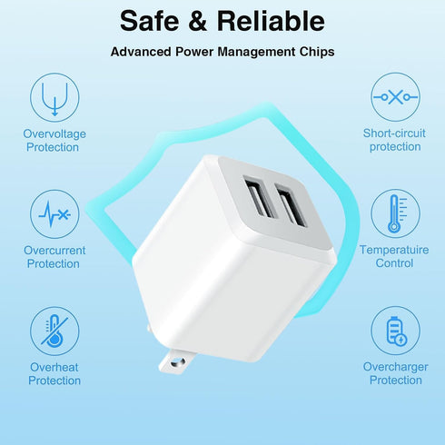 REKNA 14 13 12 11 USB Wall Charger, Dual Port Cube Power Adapter Charger Plug Block Charging Box, Dual Port Wall Fast