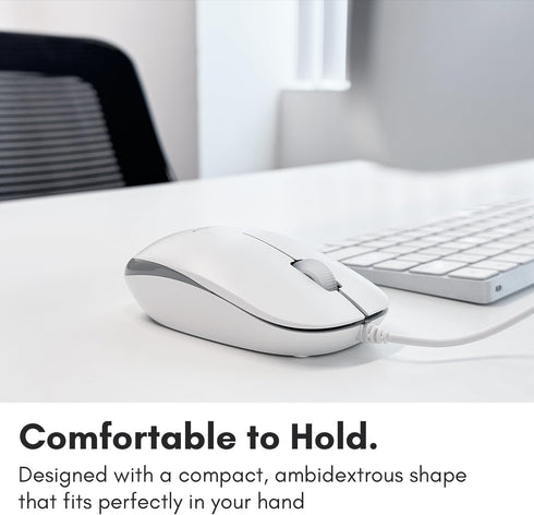 Macally USB Wired Mouse for Mac & Windows - 3 Button Corded Computer Mouse with Scroll Wheel