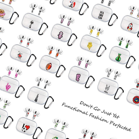 RockMax Cute Clear Case for AirPods 2nd Generation with Black Keychain and Pink Decal Stickers