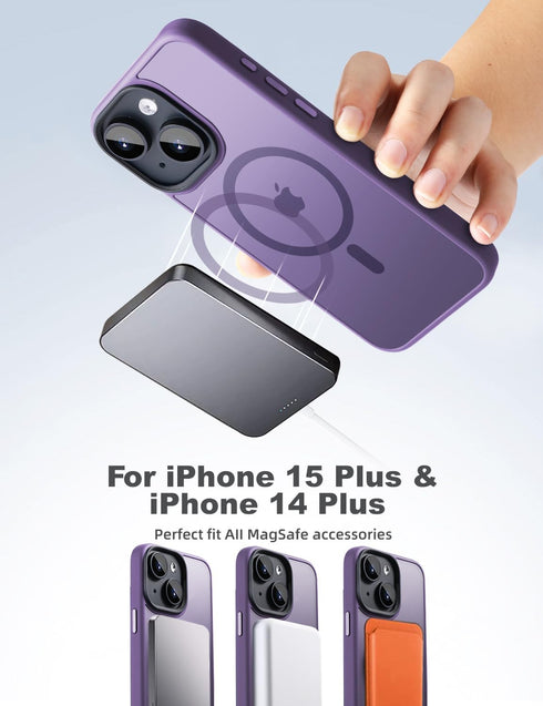 Tigowos Cellular Phone Case for iPhone 15 Plus & iPhone 14 Plus, Magnetic MIL-Grade Drop Tested, Matte Back Cover, Deep Purple