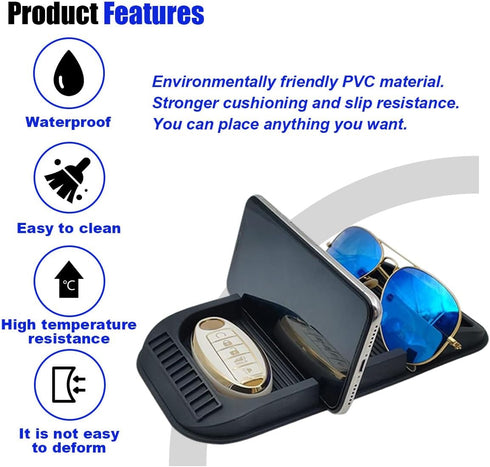 Car Dashboard Anti-Slip Mat Cell Phone Holder, Double-Groove Sticky Gel Pad with Number Plate for Navigation