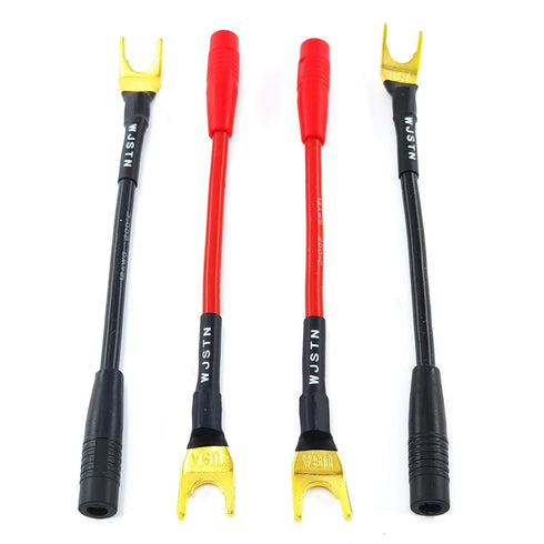 Spade Plug to Female Banana Jack Adapter Cable, 4mm Banana Jack Female to Fork Spades Cable 4 Pack (3 inch)