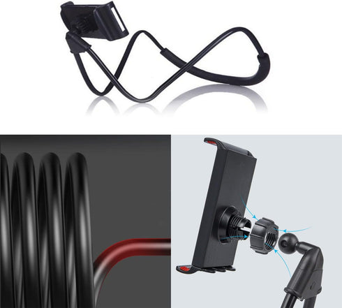 Universal Mobile Phone Stand, Lazy Cell Phone Holder & Neck Tablet Mount Holder, Flexible Bracket (Black)