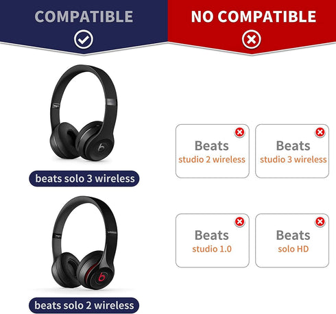 Solo3 Ear Pads Cushions Replacement for Beats Solo 2 & 3 Wireless Headphones, Memory Foam Earpads