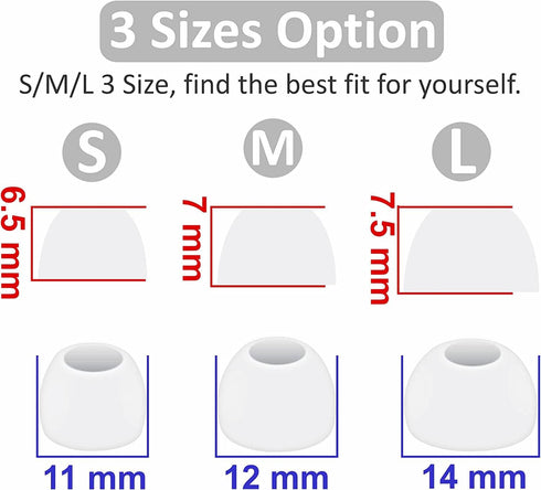 Replacement Earbuds Tips Silicone Ear Tips for JBL Tune 230NC TWS/Tune 125TWS /Tune 130NC TWS/Vibe 200TWS / Free X,Fit in Case, Buds Tips,6 Pairs S/M/L 3 Size,White713