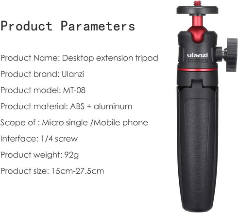 Black Mini Tripod for Camera, 1/4" Screw Universal for Sony/Canon/Nikon/Fujifilm, Extendable Handheld Vlogging Tripod