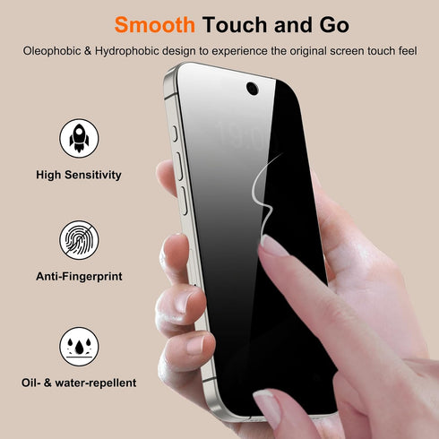 Privacy Screen Protector for iPhone 15 Pro Max / 15 Plus, Anti-Spy Tempered Glass Film, Shatterproof, Easy to Install