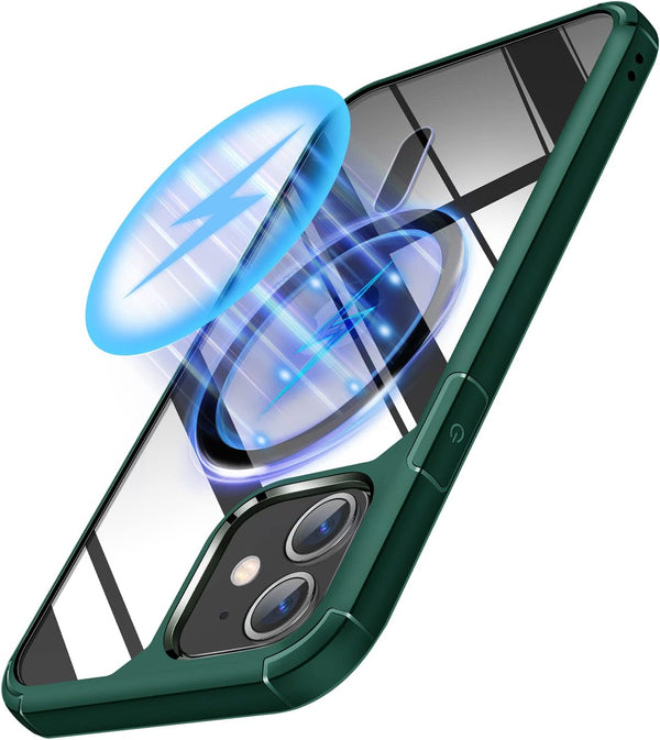 TENDLIN iPhone 11 Magnetic Case - Crystal Clear Hard Back, Soft Bumper, MagSafe Compatible, Protective (Green)