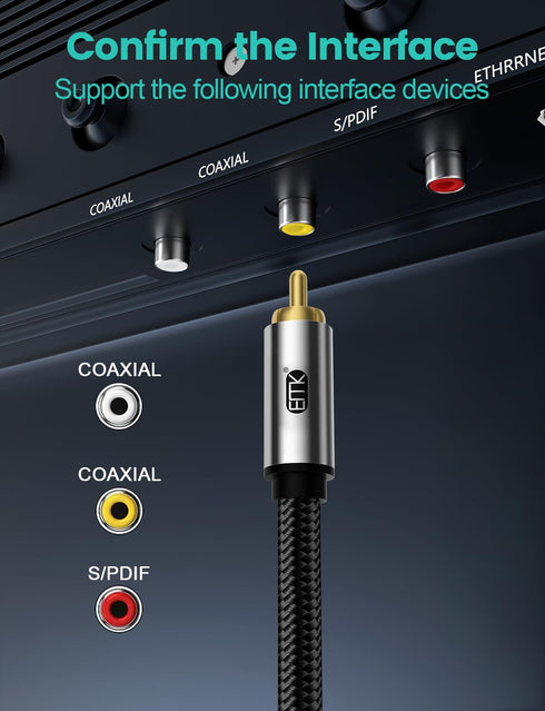 90 (90 33FT/10M) EMK Degree Subwoofer Cable,RCA Male to Male Digital Coaxial Audio Cable for Television, DVD Player