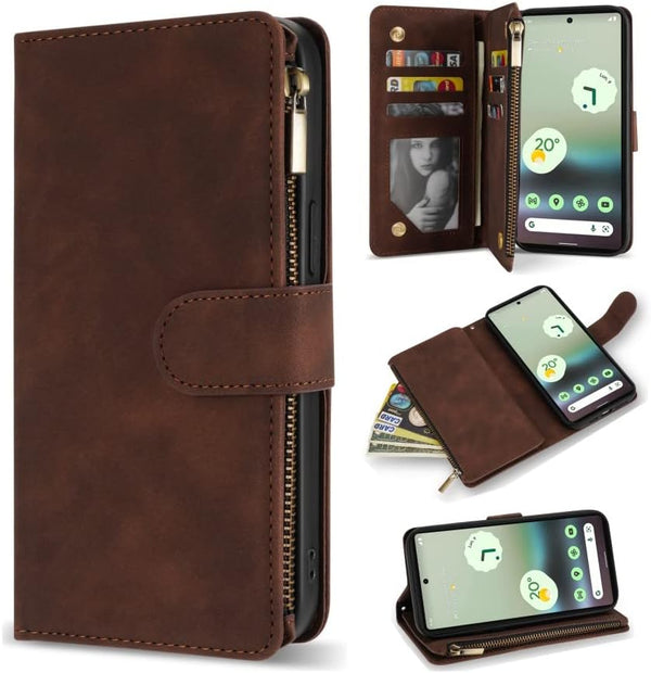 ZZXX Wallet Case for Google Pixel 6A, RFID Blocking Card Slot, Premium Soft PU Leather, Coffee