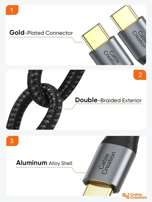 CableCreation 0.8FT Short USB C to USB C Cable 60W, Double-Braided, Compatible with iPhone 15, Galaxy S23, MacBook.