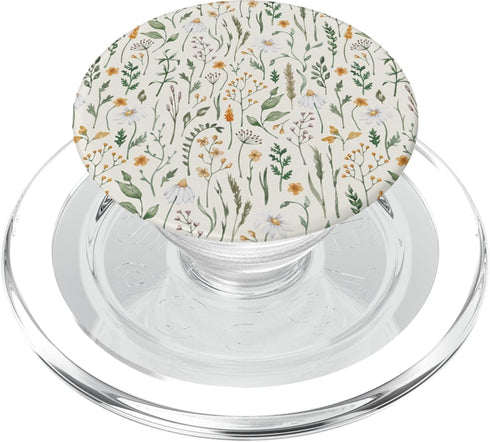 PopSockets PopGrip for MagSafe - Earthy Green Boho Wildflower Meadow Botanical (Ivory)