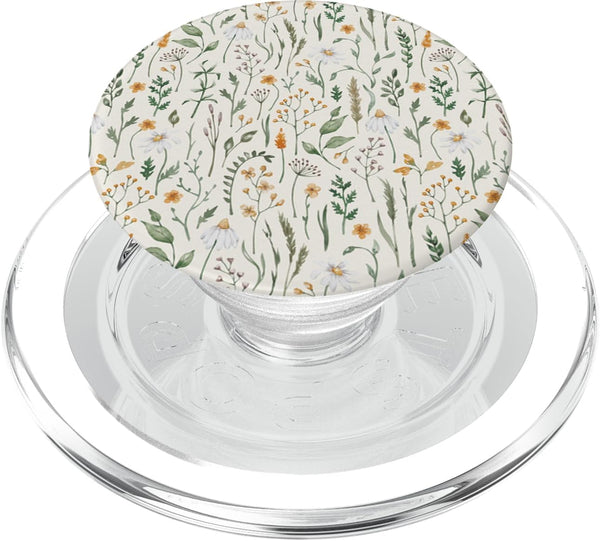 PopSockets PopGrip for MagSafe - Earthy Green Boho Wildflower Meadow Botanical (Ivory)