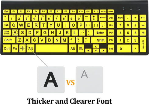 Full Size Large Print 2.4g Wireless Keyboard and Mouse with Oversized Print for Kids, Visually Impaired, Low Vision