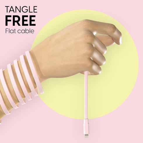 TALK WORKS Flat Lightning Charging Cable 5-7' Pale Pink for iPhone 14/Plus/Pro/Pro Max, 13/Pro/Pro Max, 12/11/10/8