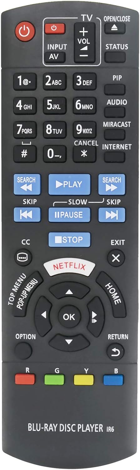 AIDITIYMI N2QAYB001023 New Replacement Remote for Panasonic Blu ray Player Models DMP-BDT27, DMP-BD903, and More