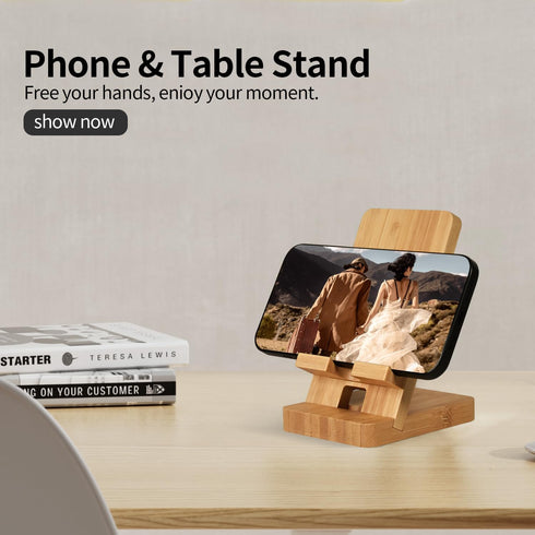 Baiwryxl Wood Phone Stand, Desktop Wooden Phone Holder, Portable Office Phone Stand for Desk, Wood ipad Stand