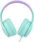 RORSOU R10 On-Ear Headphones with Microphone • Lightweight Folding Stereo Bass Headphones • with 1.5M No-Tangle Cord • Portable Wired Headphones • for Smartphone Tablet Computer • Green/Purple