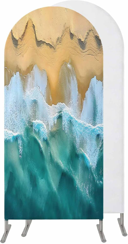 Jnbasdffb Blue Coastal Wedding Arch Cover,Stretchy Spandex Arch Backdrop Stand Covers 6.6 FT,Yellow