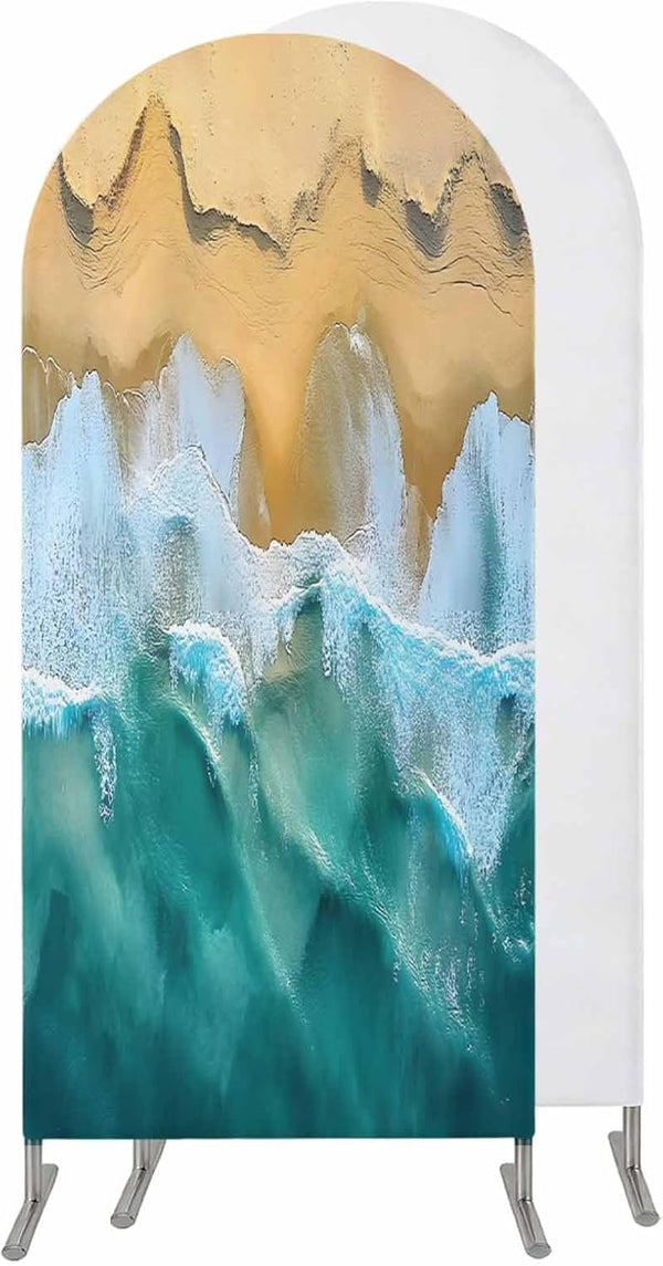 Jnbasdffb Blue Coastal Wedding Arch Cover,Stretchy Spandex Arch Backdrop Stand Covers 6.6 FT,Yellow