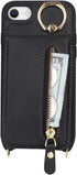 iPhone 7 8 SE (2020) Case with Card Holder, Wallet with Strap, Credit Card Slots Crossbody, Kickstand Zipper Case -