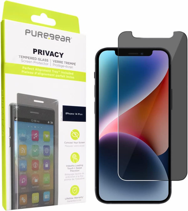 PureGear 2-Way Privacy Tempered Glass Screen Protector for iPhone 14 Plus, Touch Sensitive, Anti-fingerprint