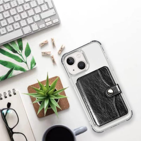 ?? Phone Wallet Stick On - Credit Card Holder for Cell Phone, Stick on for Back of Phone or Phone Case (Black)