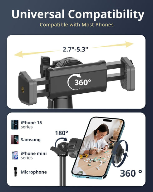 UBeesize 12'' Selfie Ring Light with 62’’ Tripod Stand for Video Recording, Live Streaming Compatible with Phones