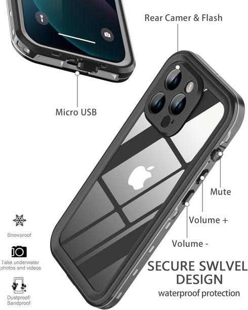 Design for iPhone 13 Pro Max Waterproof Case, Full Body Shockproof Dust Proof Phone Case Cover with Screen Protector -