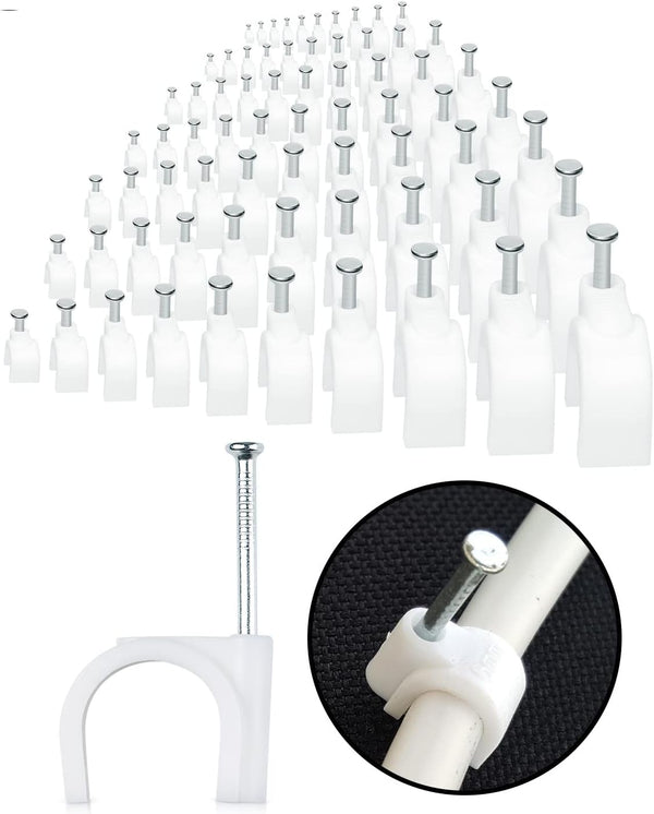 100-Pack Mini Round Cable Clips for Computer Cable Management, Ethernet, Coaxial Cable & Extension Cords, Indoor/Outdoor