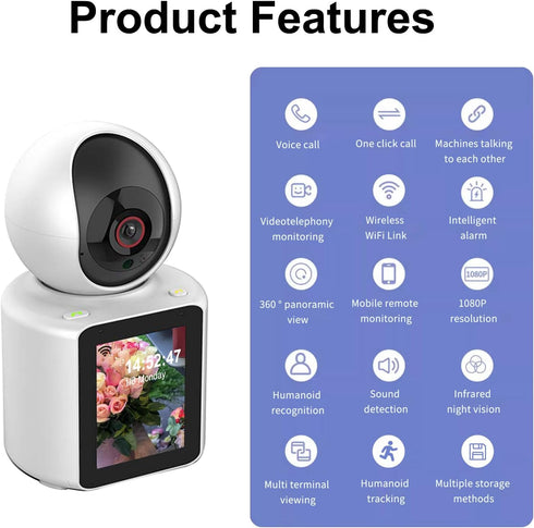 Two-Way Video Calling Camera, 2.8 inch HD Screen, 1080P Indoor Home Security Camera, Pet Camera