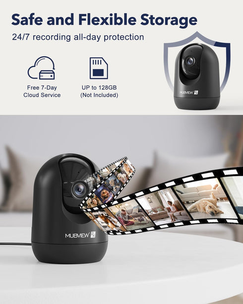 MUBVIEW Indoor Security Camera, 2.4G WiFi Wired Home Security, Motion Tracking, Two-Way Audio, 2K Night Vision PK320B-D