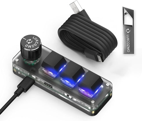 Macro Pad Programmable Keypad, Customized 3-Key Mini Mechanical Gaming Keyboard, One Handed RGB LED Backlit with Knob