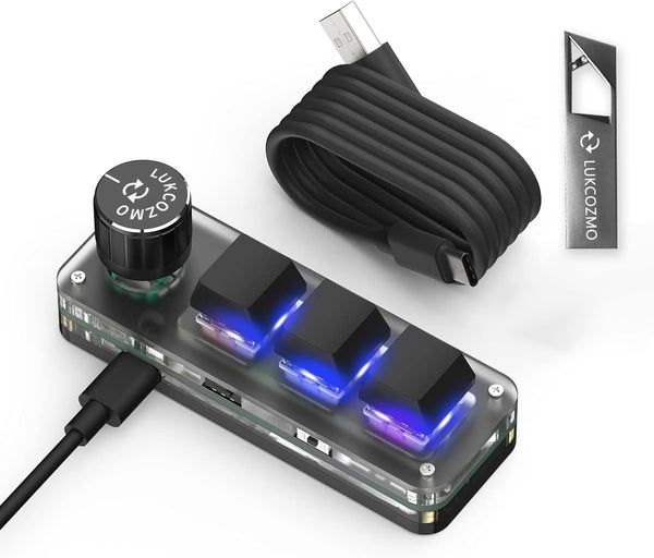Macro Pad Programmable Keypad, Customized 3-Key Mini Mechanical Gaming Keyboard, One Handed RGB LED Backlit with Knob
