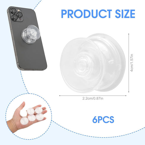 OMASUNB 6PC Set, Clear Phone Grip Sticky Phone Holder with Removable Design, Mini Phone Stand for DIY Crafts