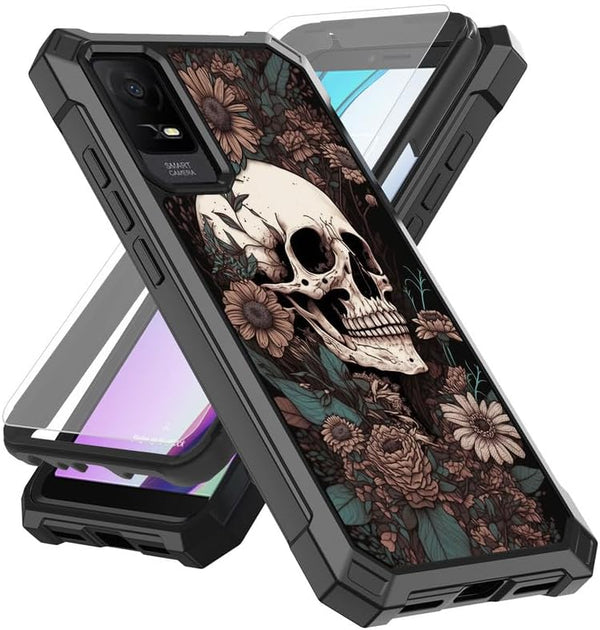 Skull Flowers Case for TCL iON X T430W, TCL 40z, iON V T430M/T430V/T607 - Slim TPU, Rugged Drop Protection & Screen