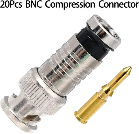 VFLTOOL 20PCS BNC Compression Connector 75 Ohm Coupler with Copper Pin for RG58-59 Crimper Video Plug Extension Coaxial