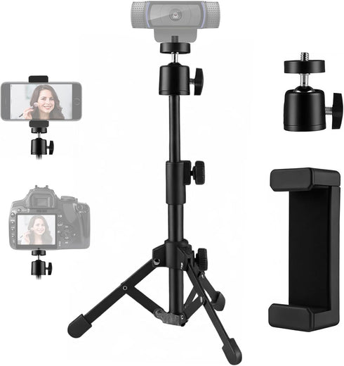 PIOENIMAGE Webcam Tripod Stand, Desk Tripods Webcam Mount with Phone Holder, Extendable Desktops