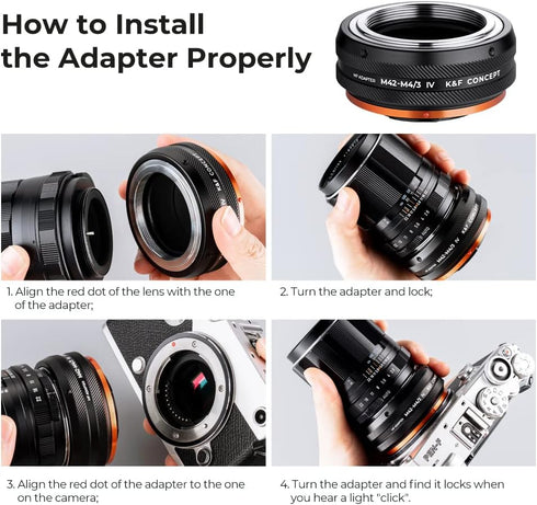 K&F Concept M42-M4/3 IV Lens Mount Adapter - Manual Focus Compatible with M42 Lens and Micro Four Thirds Camera