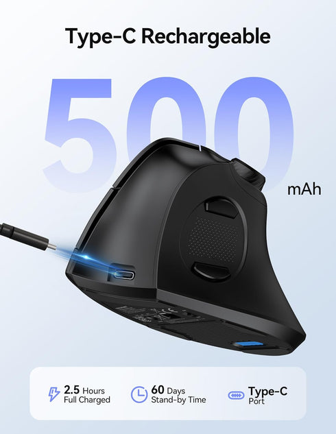TECKNET 5.0/5.0+2.4G), 6 Ergonomic Mouse, Rechargeable Wireless Bluetooth Mouse (BT Vertical Mouse with Volume Knob
