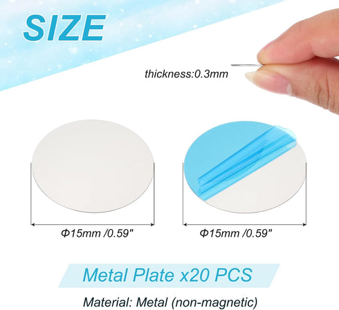 PATIKIL 15mm 20pcs Metal Plate for Phone Magnet, Round Adhesive Metal Plate Replacement Stickers for Magnetic Car Mount