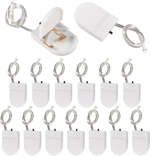 Aobao 15pcs CR2032 Battery Holder with Switch, Coin Cell 1 x 3V Button Leads On Off Switch, White
