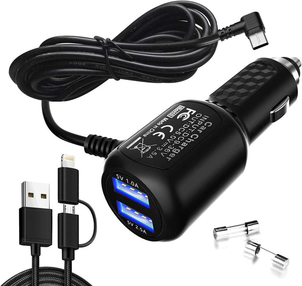 Dash Cam Charger 2024 Upgraded USB-C Car Charger with Dual USB Port, Compatible with Rexing, Byakov, AKASO, Crosstour,