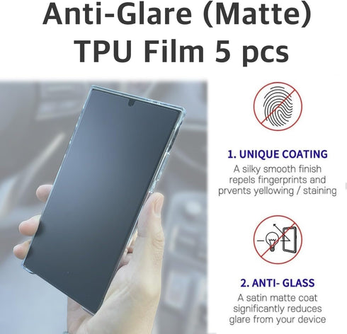 Samsung Galaxy S24 Ultra 5G 2024: 5 Anti-glare TPU Screen Protectors + 2 Lens Protectors, Easy Install, Scratch