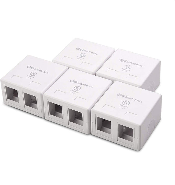 Cable Matters UL Listed 5-Pack 2-Port Keystone Jack Surface Mount Box, White