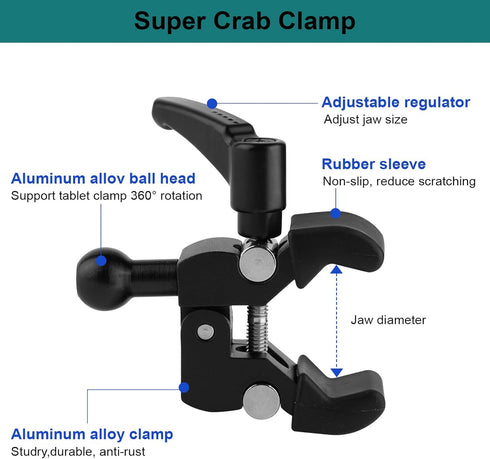Phone Holder for Golf Cart/Microphone Stand, Fit for 3.5~7.5 inch Smartphones, 360° Adjustable Clip Mount